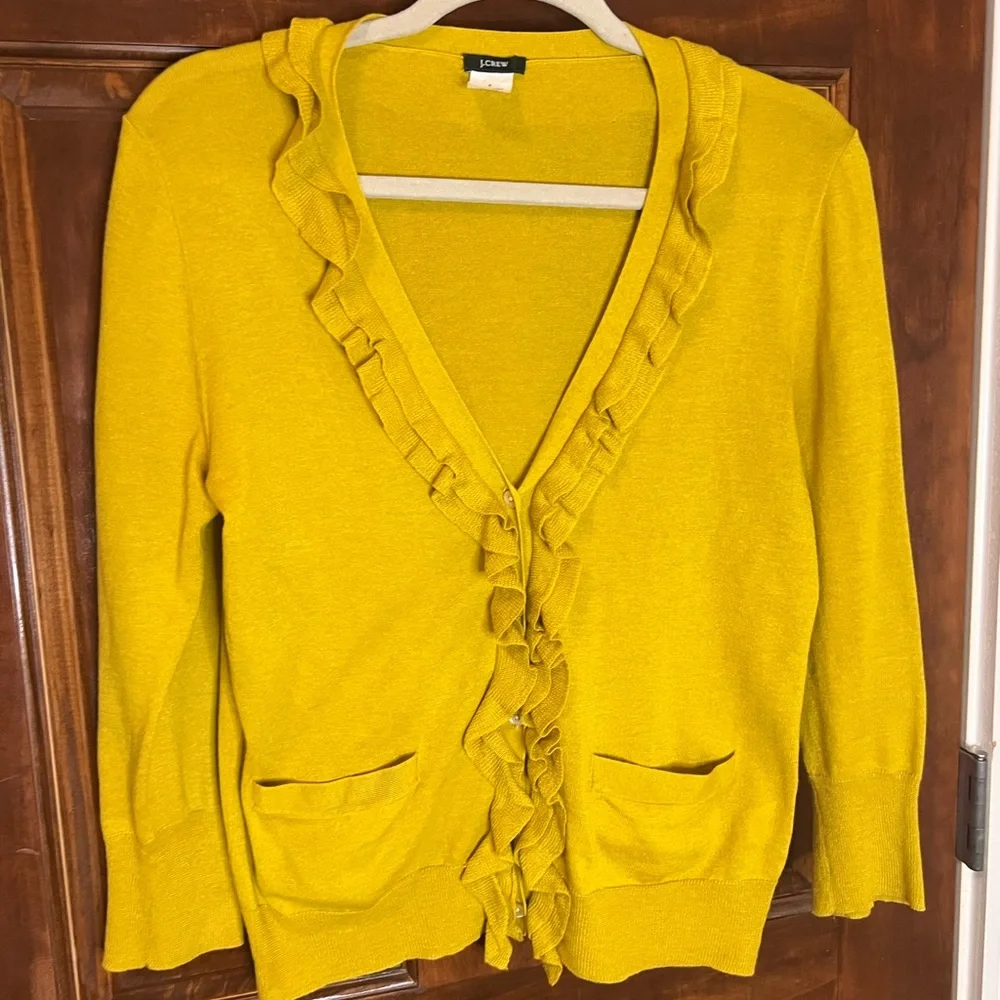 J. Crew Women's Mustard Ruffle Cardigan - Picture 1 of 12